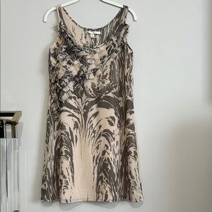 LC 4 Lauren Conrad Brown & Cream Abstract Ruffle Sleeveless Shift Dress lined